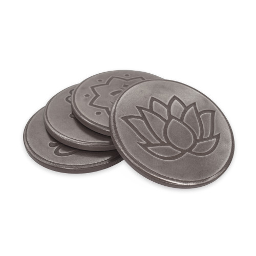 Yoga Symbol Drink Coasters Set of 4 - Brushed Nickel Finish