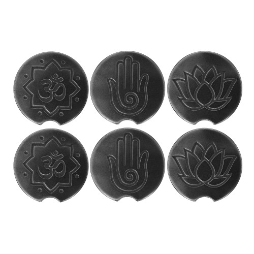 Yoga Symbol Car Coasters Set of 6 - Wrought Iron Finish