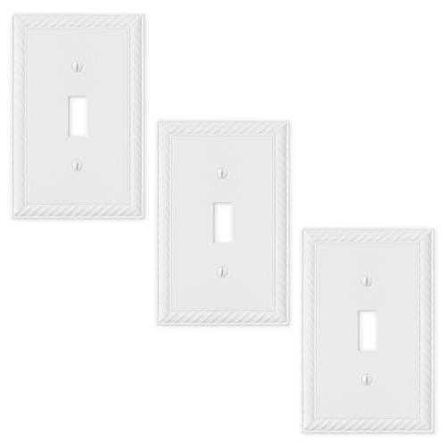 Rope SingleToggle Switch Plate 3 Pack - Bright White Polished