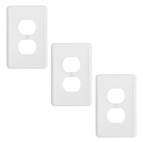 Linen Single Duplex Outlet Cover 3 Pack - White