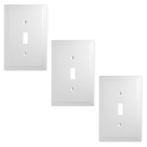 Bevel Single Toggle Switch Plate 3 Pack - Bright White Polished