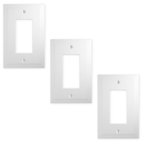 Bevel Single Rocker Switch Plate 3 Pack - Bright White Polished