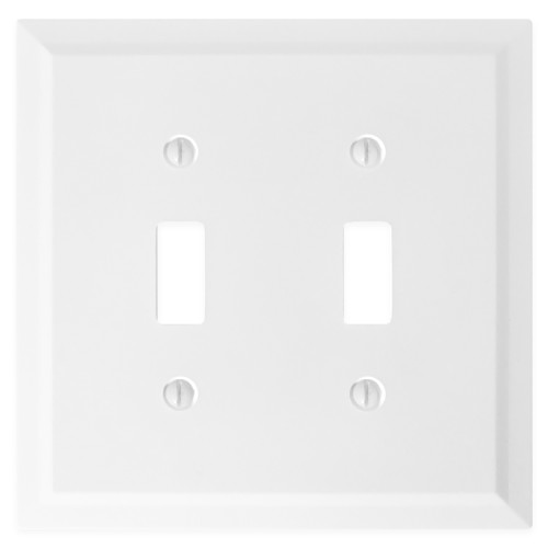 Bevel Double Toggle Switch Plate - Bright White Satin