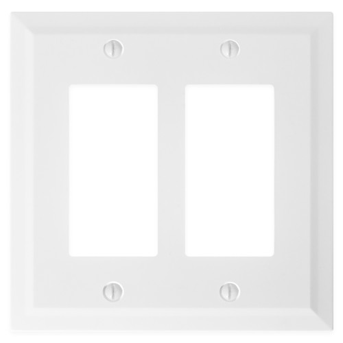 Bevel Double Rocker Switch Plate - Bright White Satin