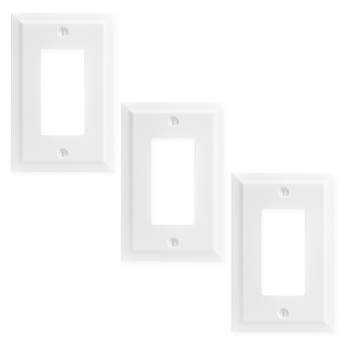 Bevel Single Rocker Switch Plate 3 Pack - Bright White Satin