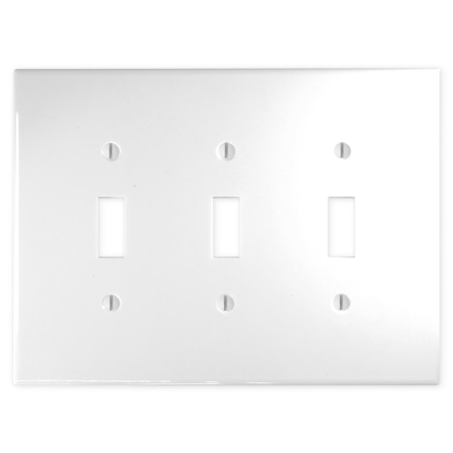 Modern Triple Toggle Switch Plate - Bright White Polished