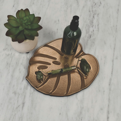 Palm Monstera Leaf Decorative Tray - Gold Finish