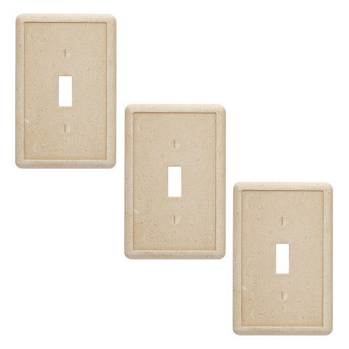 Tumbled Texture Single Toggle Switch Plate 3 Pack - Travertine