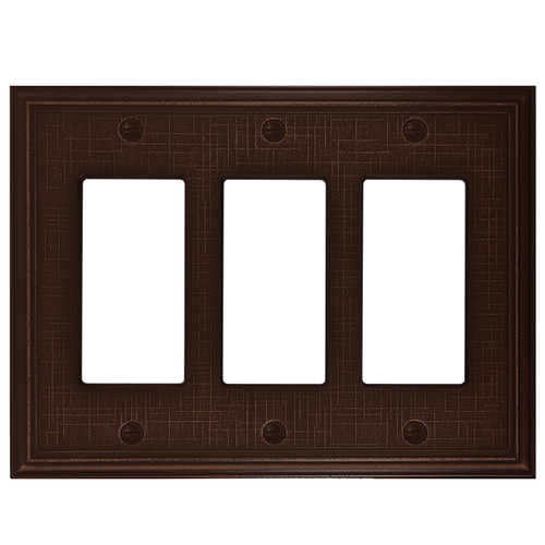 Linen Triple Rocker Switch Plate - Oil Rubbed Bronze Finish