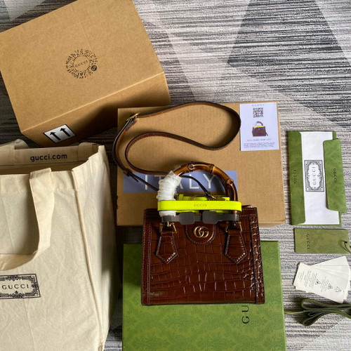 Gucci Diana Mini Tote Bag Crocodile LeatherTop Handle Bag Gucci â€?55661 Brown