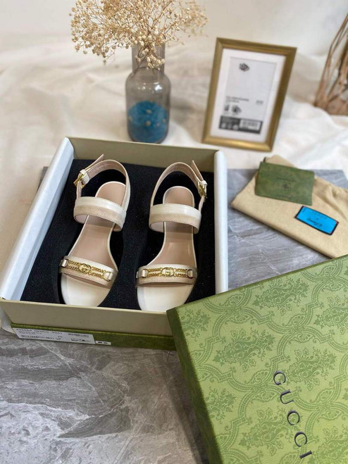 Gucci 655409 Women's Sandal With Chain-Shaped Heel Leather White - luxibagsmall