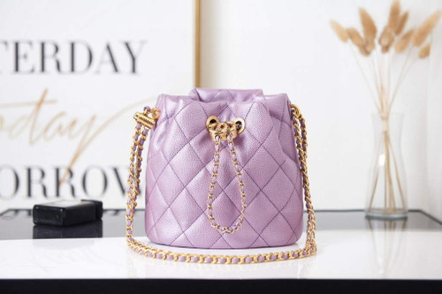 Chanel AS2859 Bucket Bag Shoulder Bag Shiny Grained Calfskin Purple