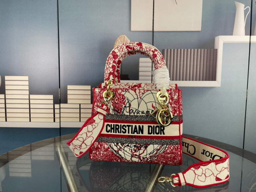 Dior M0565 Medium Lady D-Life Bag Multicolor Butterfly Embroidery