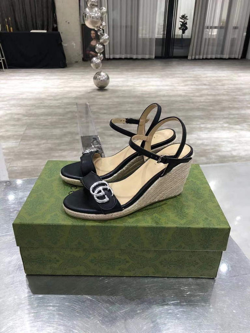 Gucci Women's Leather platform espadrille GG Sandals G18746