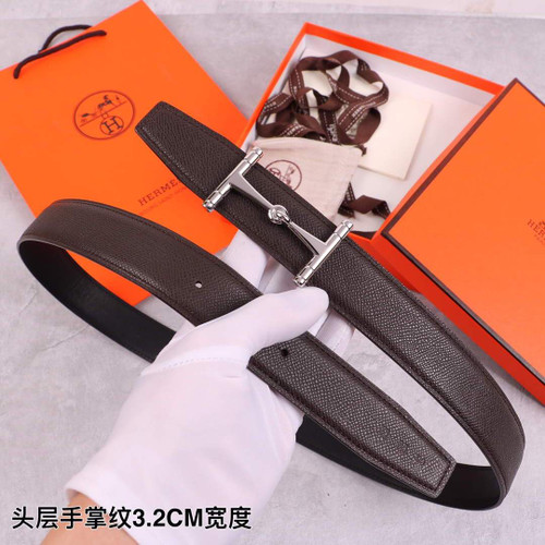 Hermes Women's Leather H Buckle Belt 32MM 19027 Brown - luxibagsmall
