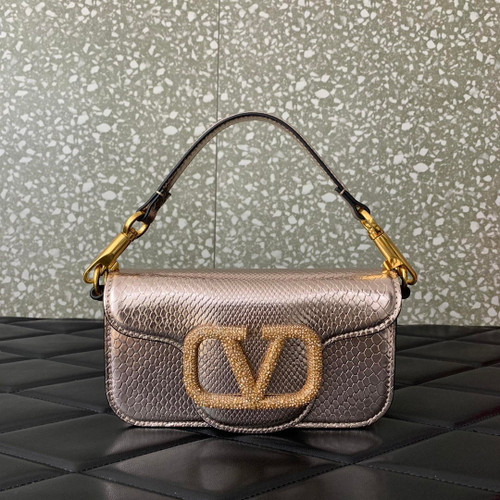 Valentino 8W2B0K53SPV_C8N Garavani Locò small shoulder bag in laminated elaphe copper