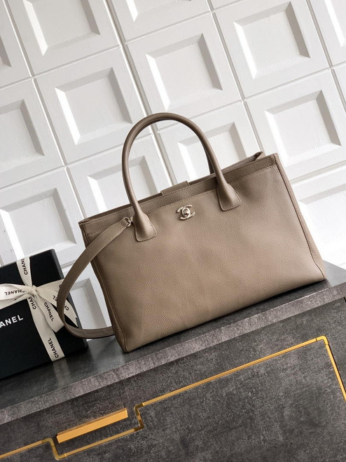 Chanel AS6056 Cerf Leather Exterior Medium Tote Bags Gray
