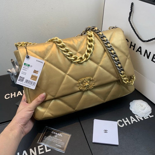 Chanel 19 Maxi Handbag Lambskin Gold AS1162 Gold