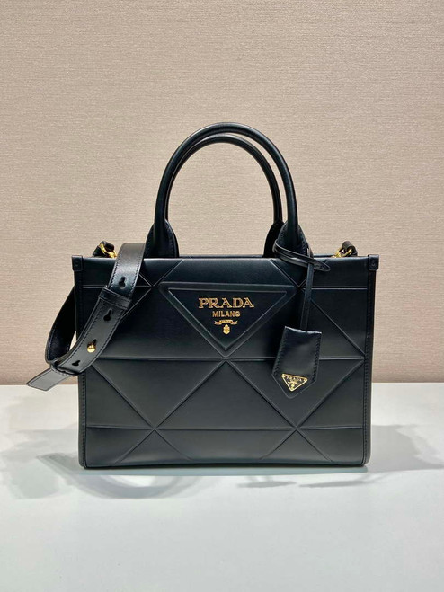 Prada 1BA379 Small leather Prada Symbole bag with topstitching Black
