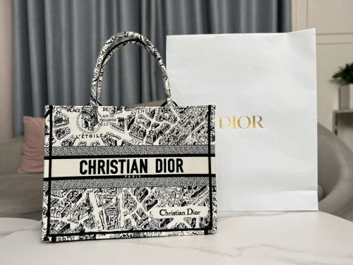 Dior Book Tote M1296 Medium  Dior Black and White Plan de Paris Embroidery