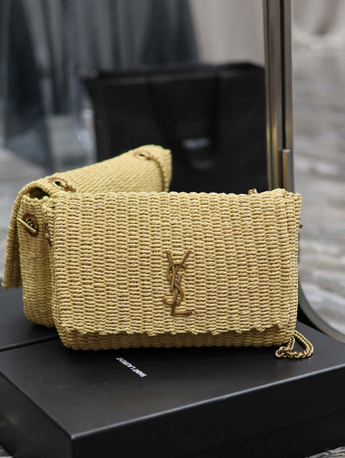 YSL 553804 Saint Laurent  Medium Kate in Apricot Raffia