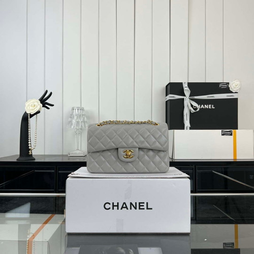 Chanel A01117 Flap Handbag Classic Bag Gray Lambskin