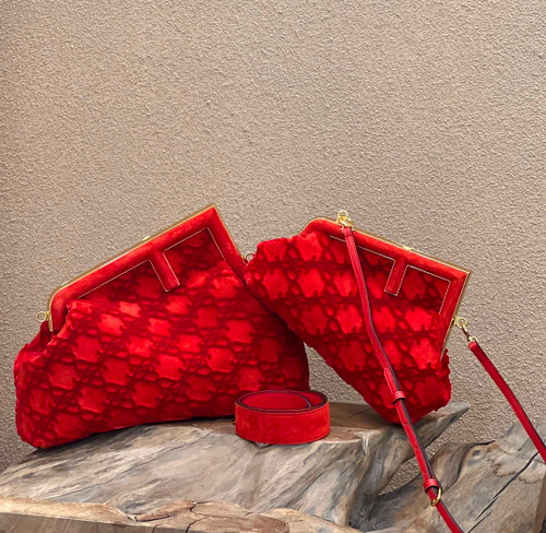 Fendi 8BP127 Fendi First Medium Red suede bag