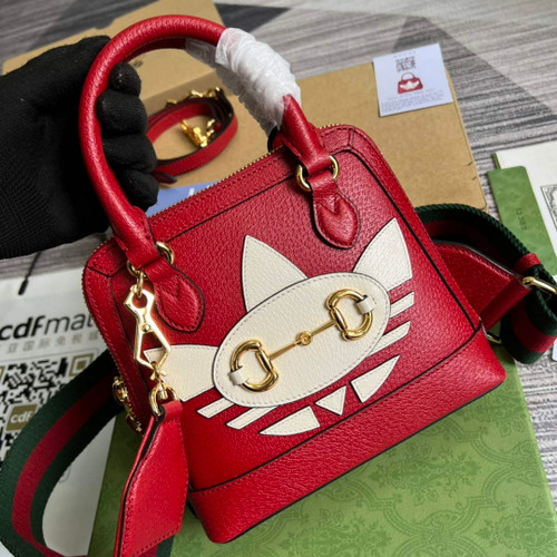 Adidas x Gucci 677212 Horsebit 1955 mini bag red and white leather