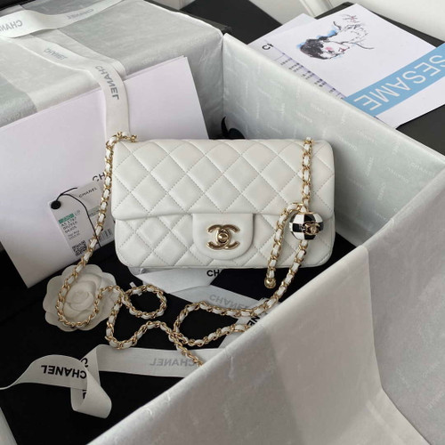 Chanel AS1787 Mini Flap Bag Football Lambskin White Gold