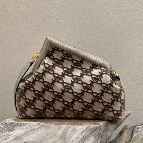 Fendi 8BP129 Fendi First Small Khaki suede bag