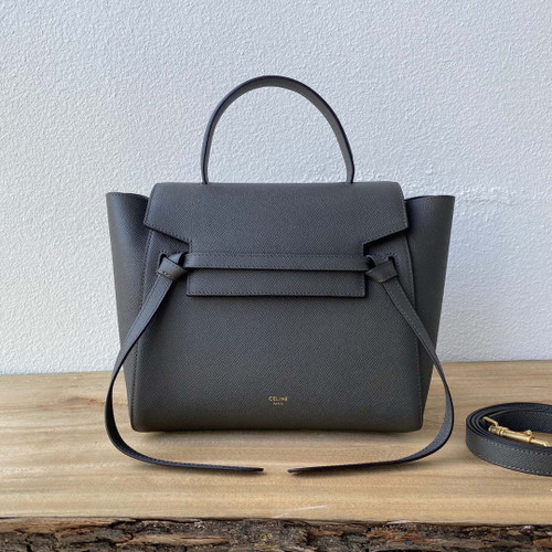 Celine 189103 Mini Belt Bag In Grained Calfskin Black 189153 Gray