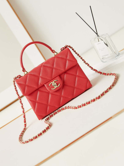 Chanel AS4711  Kelly Bag Calfskin gold tone metal Red