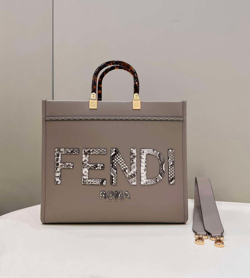 Fendi 8BH386 Sunshine Medium Tote Gray Leather and elaphe shopper bag