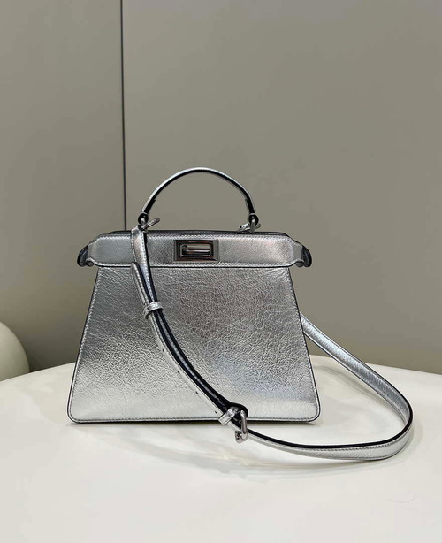 Fendi 8BN327 Peekaboo ISeeU Small Silver leather bag