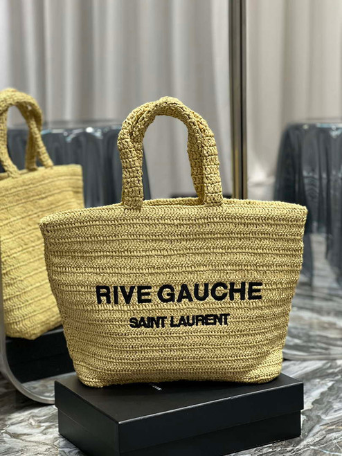YSL 688864 Saint Laurent Rive Gauche Tote  in Apricot Raffia