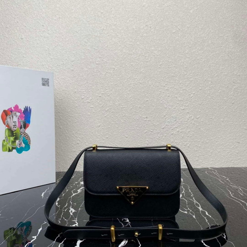 Prada 1BD320 Prada Emblème Saffiano Shoulder Bag Black