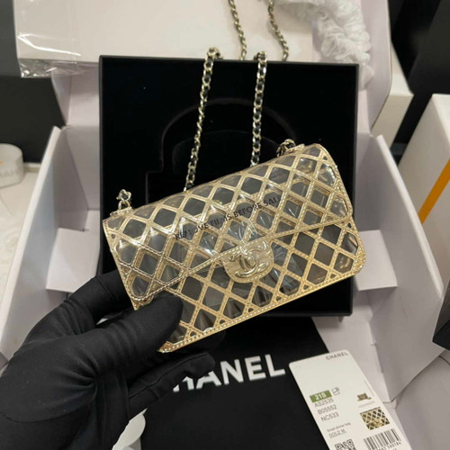 Chanel AS2535 Mini Evening Bag Gold-Tone Metal & Lambskin With Grey