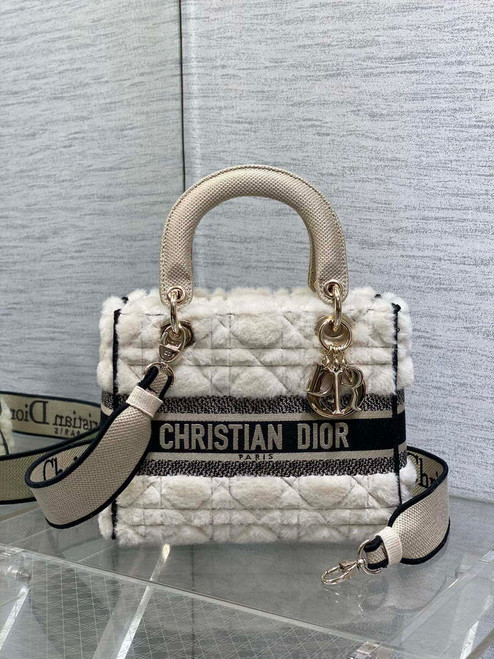 Dior M0565 Medium Lady D-Lite Wool Beige with Black M1035