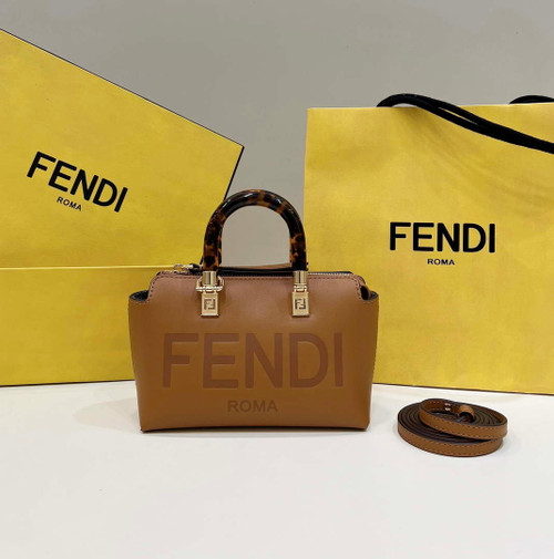 Fendi 8BS067 By The Way Mini Small Boston bag in mint Brown leather
