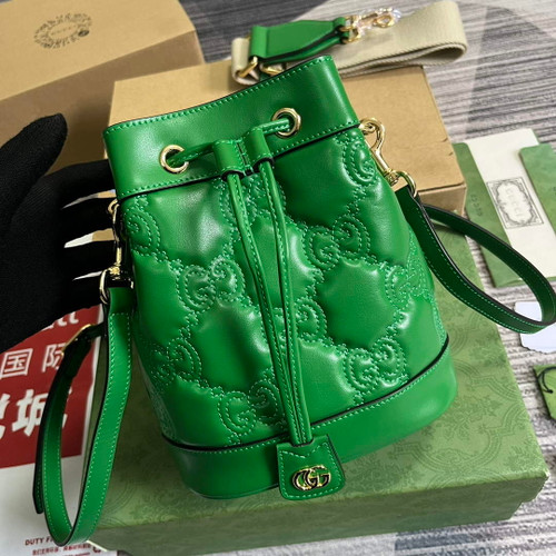 Gucci 728231 GG Matelassé Bucket Bag Green