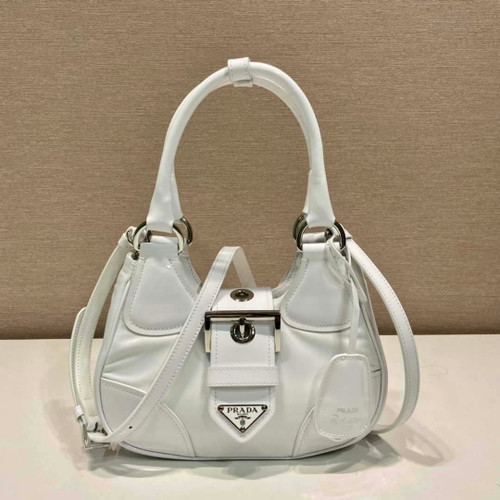 Prada 1BA368 Moon padded patent leather bag White