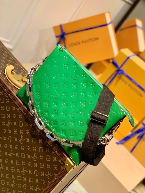 LV M57783 Louis Vuitton Coussin MM Embossed puffy Green Patent Leather
