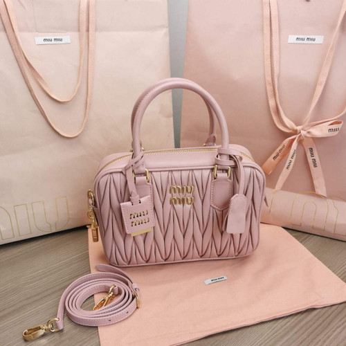 MiuMiu 5BB124 Matelassé Nappa Leather Top-handle Bag Pink