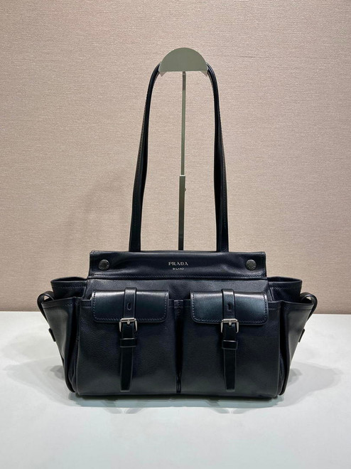 Prada 1BG645 Route medium leather tote bag Black
