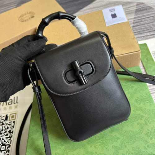 Gucci 702106 Black Bamboo Mini Handbag Black