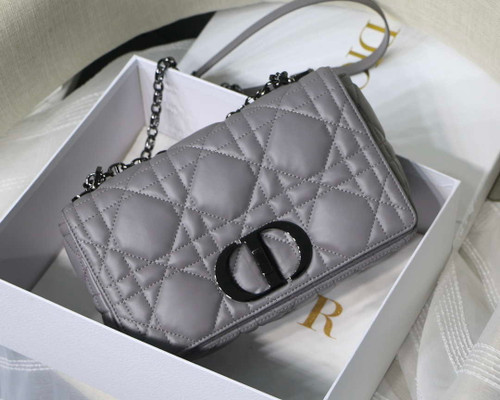 Dior M9241 Small Quilted Macrocannage Calfskin Gray