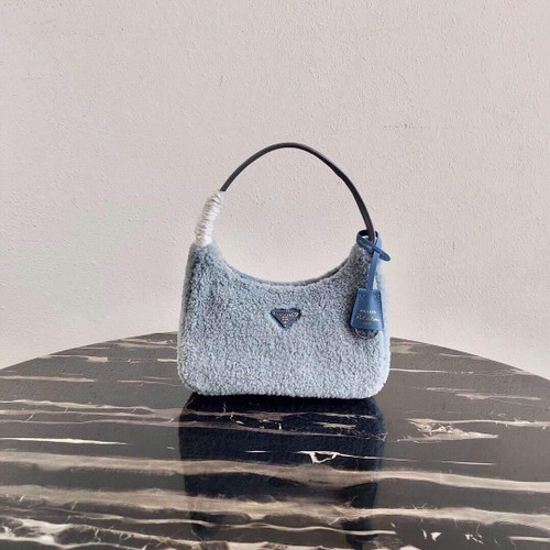 Prada 1NE515 Re Edition 2000  Shearling Mini Bag Blue - luxibagsmall