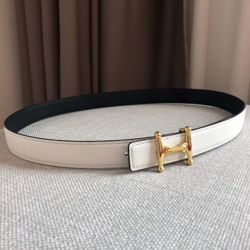 Hermes Women's Leather H Buckle Belt 24MM 19023 White - luxibagsmall