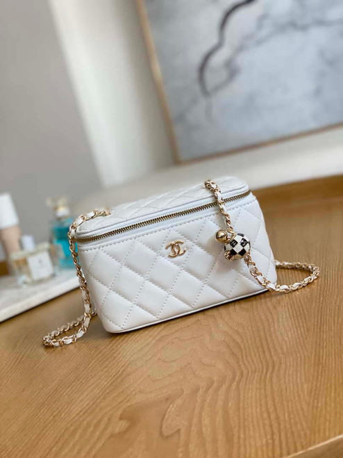 Chanel A81242 Vanity with chain Lambskin Gold football White
