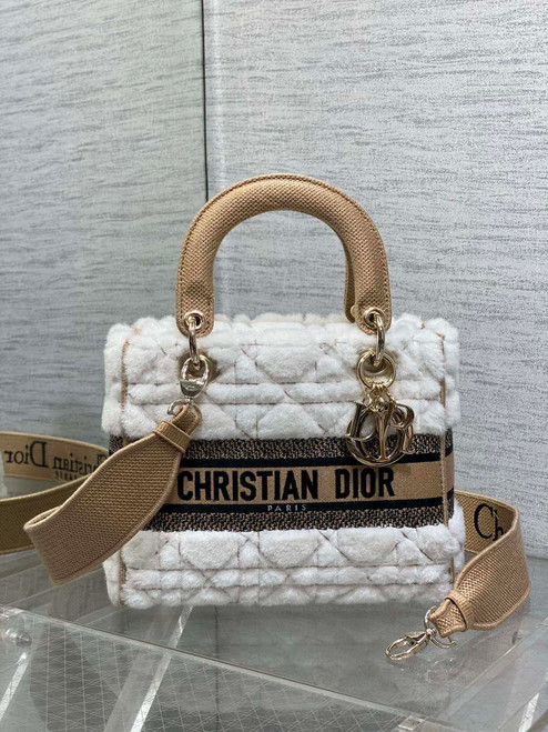 Dior M0565 Medium Lady D-Lite Wool Beige with Brown M1036